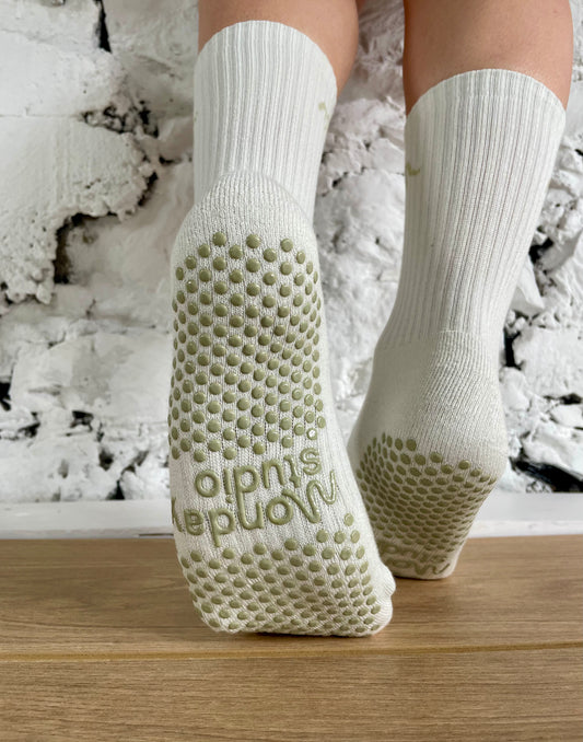 White Linen Grip Socks