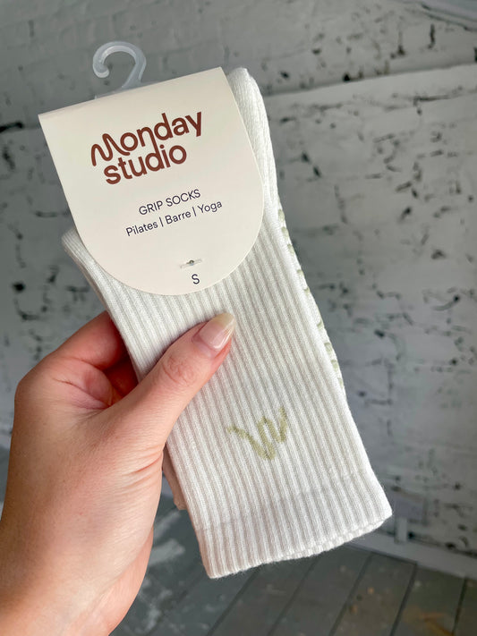 White Linen Grip Socks