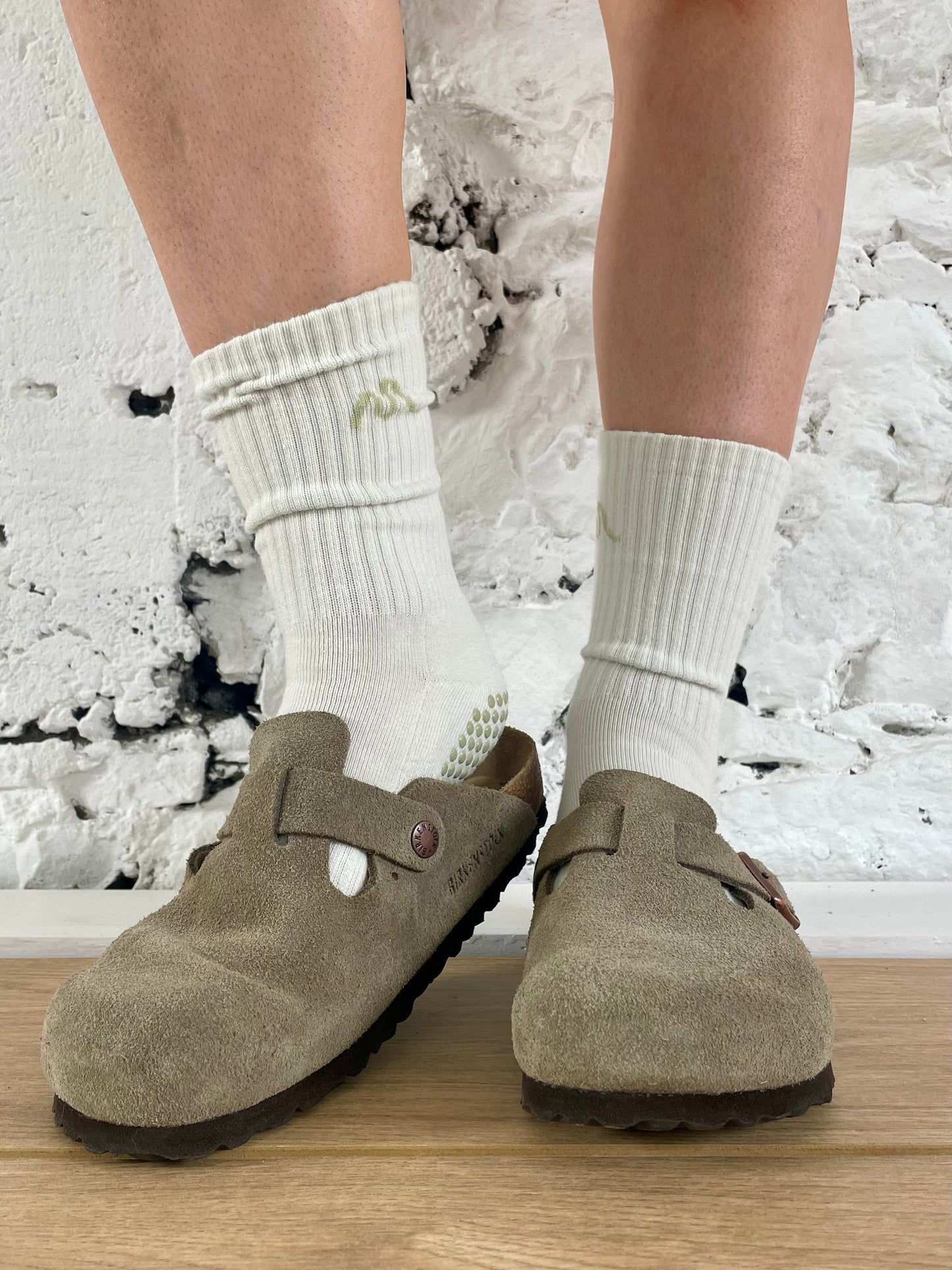 White Linen Grip Socks