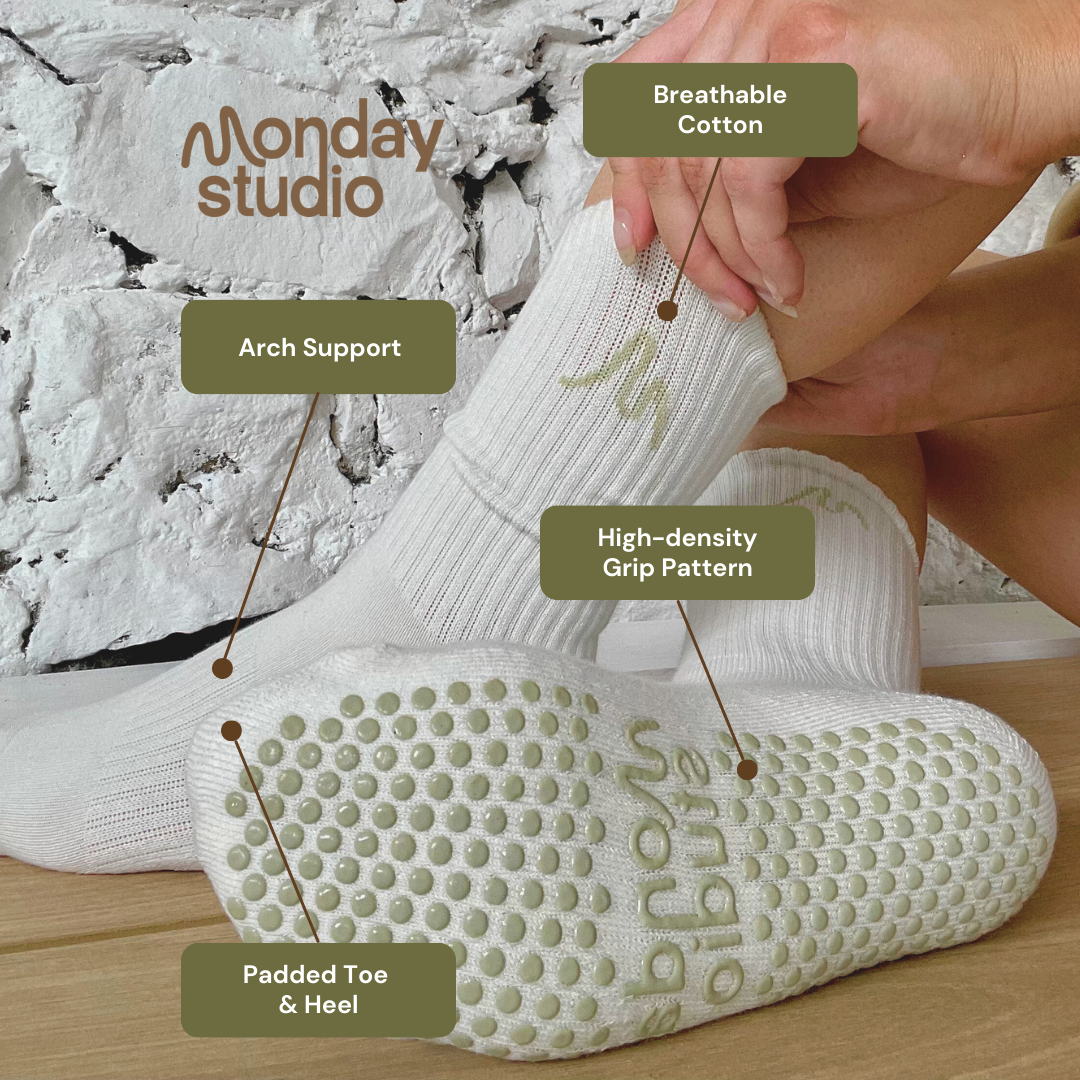 White Linen Grip Socks